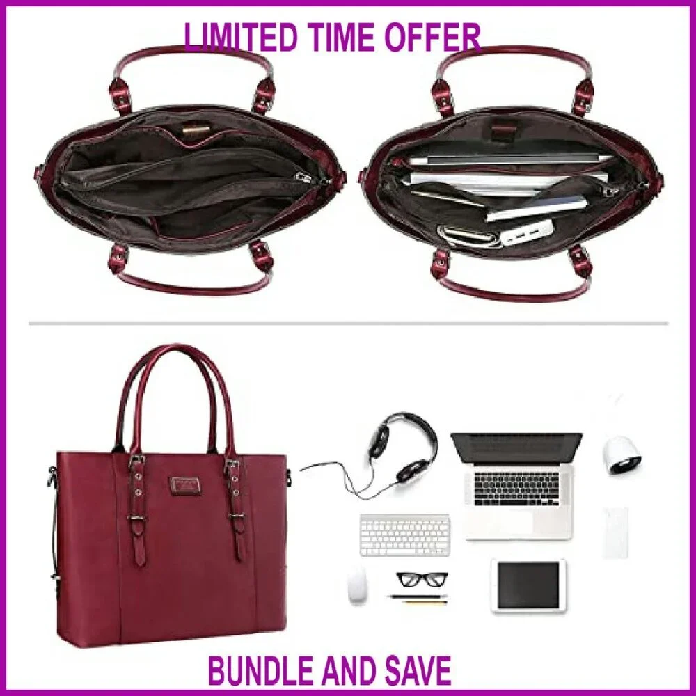 Large PU Leather Laptop Tote Bag Waterproof Business Briefcase Shoulder Bag